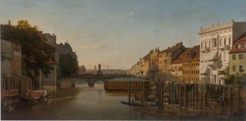 Eduard Gaertner. ”Die Lange-Brücke von den Mühlen aus gesehen” (Berlin). 1856
