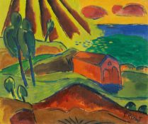 Karl Schmidt-Rottluff. ”Bootshaus in Jershöft (Rettungshaus am Strand)”. 1920