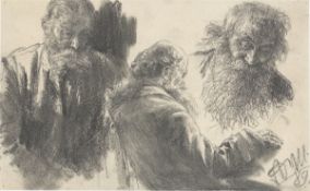 Adolph Menzel. Study sheet with three sketches of a bearded man. 1889