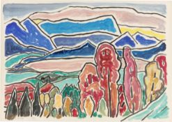 Gabriele Münter. ”Blick aufs Wettersteingebirge”. 1956