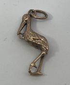 9ct Gold Stalk Crane Bird Charm Pendant