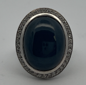 18ct Gold 20th Century Star Sapphire and Diamond Cluster Ring