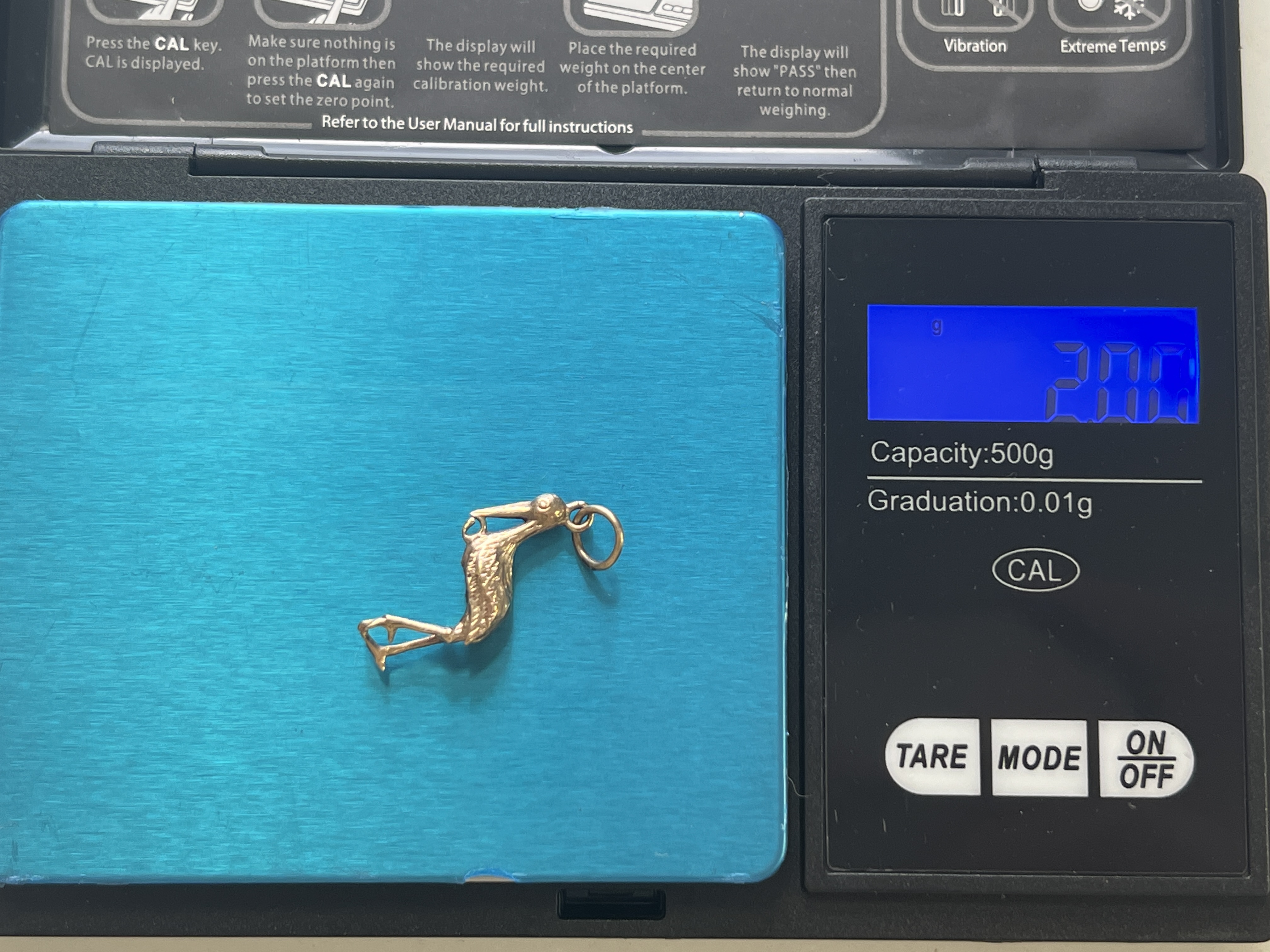 9ct Gold Stalk Crane Bird Charm Pendant - Image 3 of 3