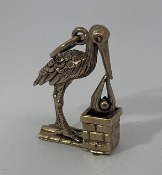 9ct Gold Stalk Crane Carrying Baby Basket Charm Pendant