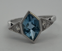 Platinum Aquamarine and Diamond Ring