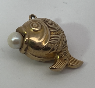 9ct Gold Pearl Fish Charm Pendant
