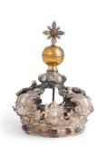 CORONA DA SCULTURA IN ARGENTO, METALLO E PIETRE, XVIII SECOLO