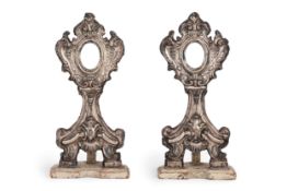 COPPIA DI RELIQUIARI IN LAMINA D'ARGENTO E LEGNO, NAPOLI, CIRCA 1780