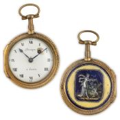 DEVOIGNE, OROLOGIO DA TASCA IN METALLO DORATO E SMALTI POLICROMI, FRANCIA 1770 CIRCA