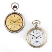 LOTTO DA 2 OROLOGI A CALENDARIO E FASI LUNARI, SVIZZERA 1890 CIRCA