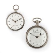 ROBIN, BORDIER, LOTTO DI DUE OROLOGI DA TASCA IN ARGENTO, CON SCAPPAMENTO A VERGA, SVIZZERA 1810