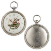 ANONIMO, OROLOGIO DA TASCA CON QUADRANTE DIPINTO, OLANDA 1800 CIRCA