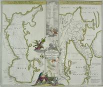 Johann Babtiste Homann (1664 - 1724, Nürnberg) - Landkarte Kaspisches Meer und Kamtschatka, um 1720