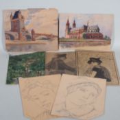 Konvolut 7 feine Zeichnungen und Aquarelle um 1900 - Rudolf Holl