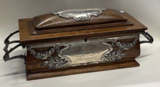 A large silver mounted wood casket with original inscription.