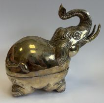 A heavy Continental silver box in the form of an elephant.