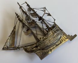 A large continental silver model of a ship.
