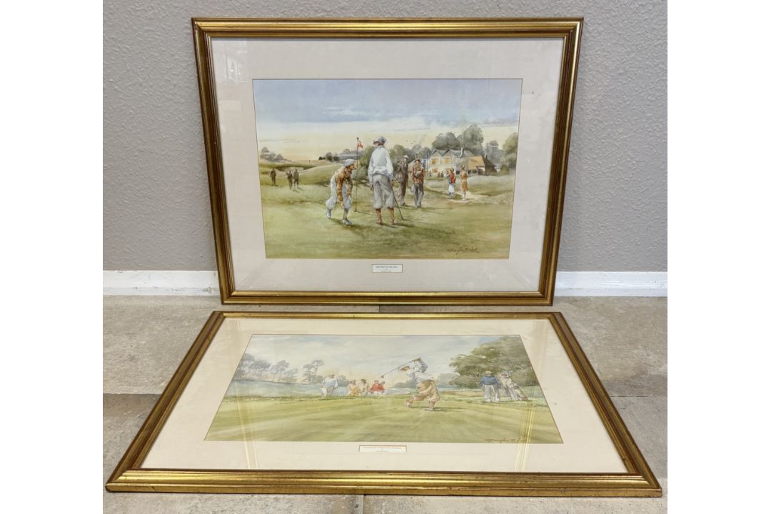 DOUGLAS E WEST: Two gilt framed and glazed golfing prints. - Image 5 of 8