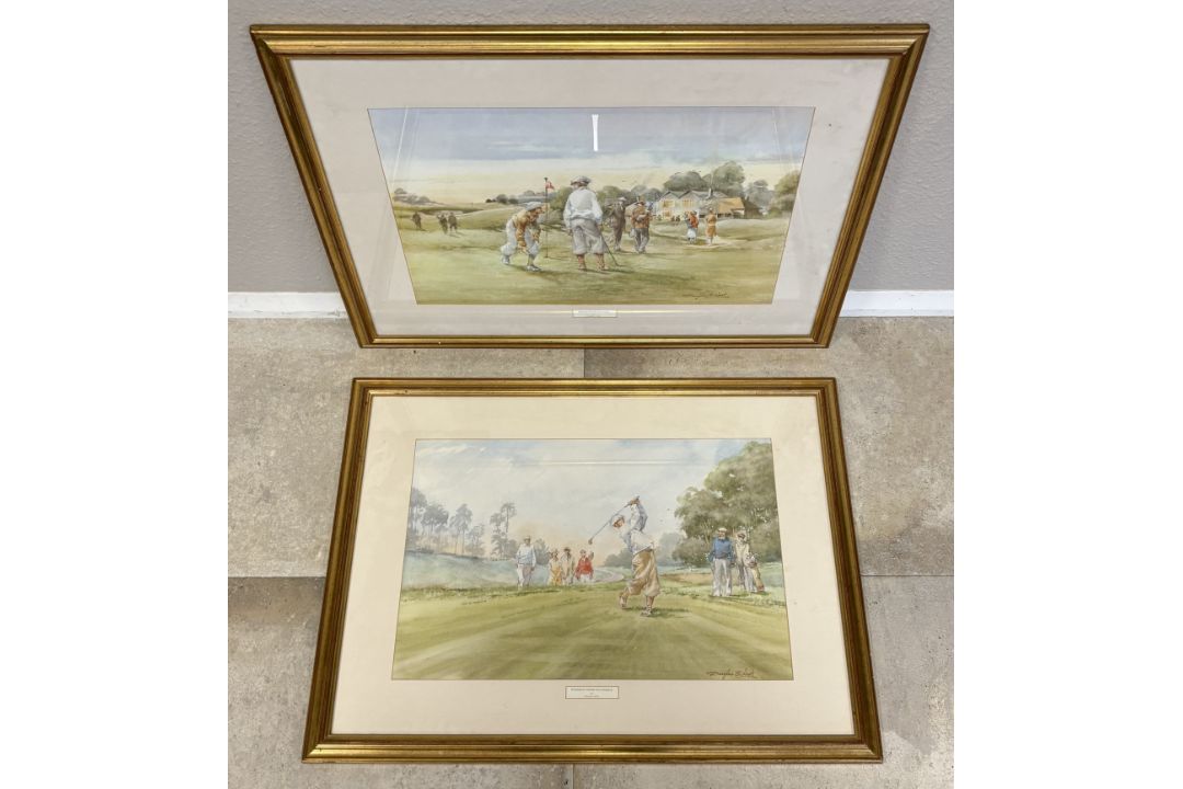 DOUGLAS E WEST: Two gilt framed and glazed golfing prints. - Image 6 of 8