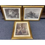 A trio of gilt framed and glazed prints.