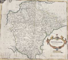 An antique map of Devonshire together with a certificate of authenticity.