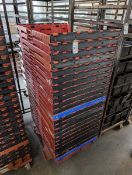 +VAT Approx. 22 54x64cm plastic bakers stacking trays on a 4 wheel plastic dolly