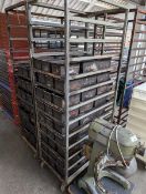 +VAT 52x82cm mobile bakers trolley to include 9 trays with 25cm long bread tins