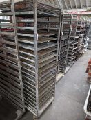 +VAT 52x76cm mobile bakers trolley with approx. 25 doughnut type drip trays