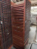 +VAT Approx. 30 54x64cm plastic bakers stacking trays on a 4 wheel plastic dolly