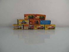Nine Matchbox models: 63 freeway gas tanker x 2, 43 steam loco, 47 pannier loco x 2. 70 grit