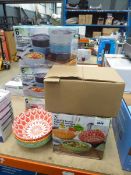 +VAT Three boxes of microwavable bowls plus a box of serving bowls