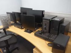 +VAT 5 various desktop PC computer towers and 4 assorted flat screen monitors plus peripherals