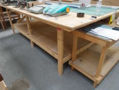 +VAT Large hand built finishing table plus approx. 12 further smaller hand built wooden work