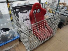 +VAT Folding pallet cage, OMP racing car seat, Derby County shirt with some signatures, sample