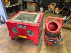 NO HAMMER VAT - Clarke bench top shot blast cabinet with Clarke CPSB1 mobile shot blaster (This