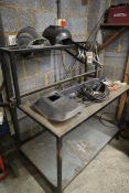 +VAT 1.3m steel bench together with a range of welders accessories including masks, mole grips,