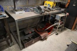 +VAT 1.5m welded steel workbench together with a Record no. 4 engineers vice