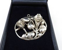 Antique Art Nouveau Artisan Sterling Silver Oval Repoussé Pendant