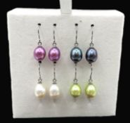 New Four Pairs Sterling Silver Cultured Pearl Earrings