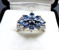 Sterling Silver Blue & White Sapphire Ring New With Gift Box