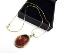 Artisan 14k Gold Baltic Amber Pendant Necklace Gdansk Poland c.1996.