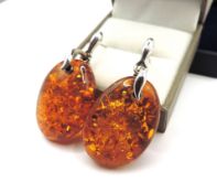 New Sterling Silver Chunky Baltic Amber Drop Earrings