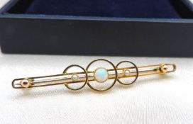 9K Gold Opal & Seed Pearl Brooch