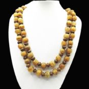Vintage 40 Inch Golden Tigers Eye Gemstone Bead Necklace