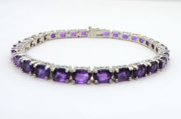 Sterling Silver 13.50 Carat Amethyst Gemstone Tennis Bracelet