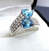 Sterling Silver 3 Carat Trillion Cut Swiss Blue Topaz Ring New With Gift Box