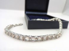 New Sterling Silver 13.5 Carat Morganite Tennis Bracelet