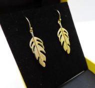 14K Gold On Sterling Silver Leaf Drop & Dangle Earrings New
