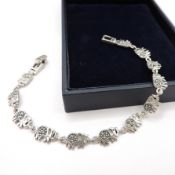 Artisan Sterling Silver Marcasite Elephant Bracelet 9 Grams
