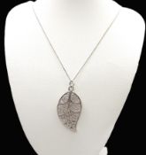 Sterling Silver Filigree Leaf Pendant Necklace New With Gift Pouch